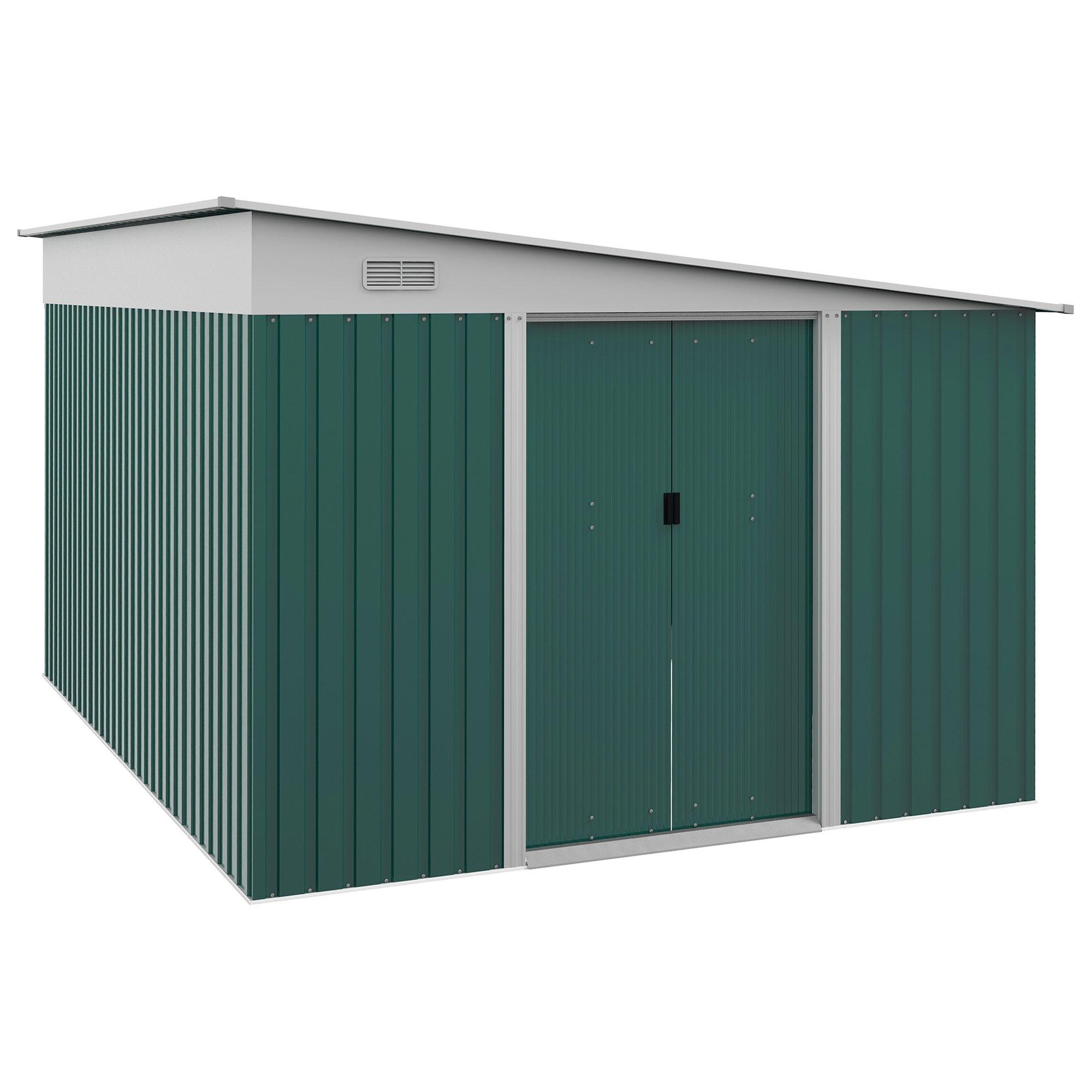 11.3x9.2ft Steel Garden Storage Shed Tool House w/ Sliding Doors & 2 Air Vents