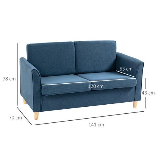 HOMCOM Double Seat Sofa Loveseat Couch 2 Seater Linen Armchair with Wood Legs 3