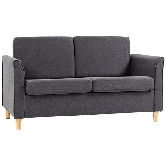 HOMCOM Double Seat Sofa Loveseat Couch 2 Seater Linen Armchair with Wood Legs 1