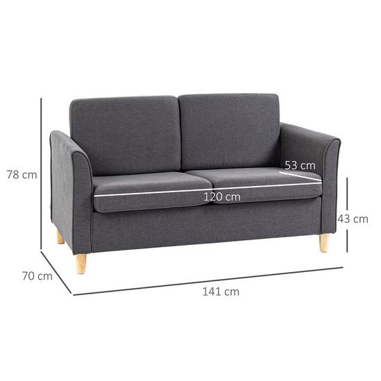 HOMCOM Double Seat Sofa Loveseat Couch 2 Seater Linen Armchair with Wood Legs 3