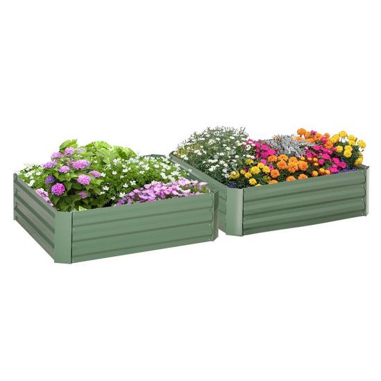 OUTSUNNY Set of 2 Raised Garden Bed Galvanised Steel Planter Boxes Easy Setup 1