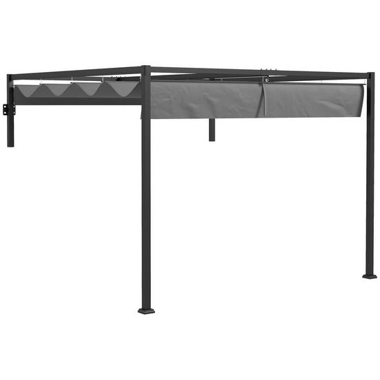 OUTSUNNY Wall Mounted Pergola with Retractable Sun Shade Canopy 1