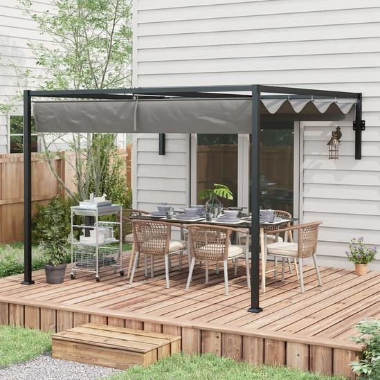 OUTSUNNY Wall Mounted Pergola with Retractable Sun Shade Canopy 2