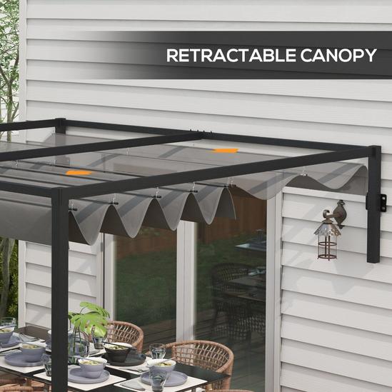 OUTSUNNY Wall Mounted Pergola with Retractable Sun Shade Canopy 5