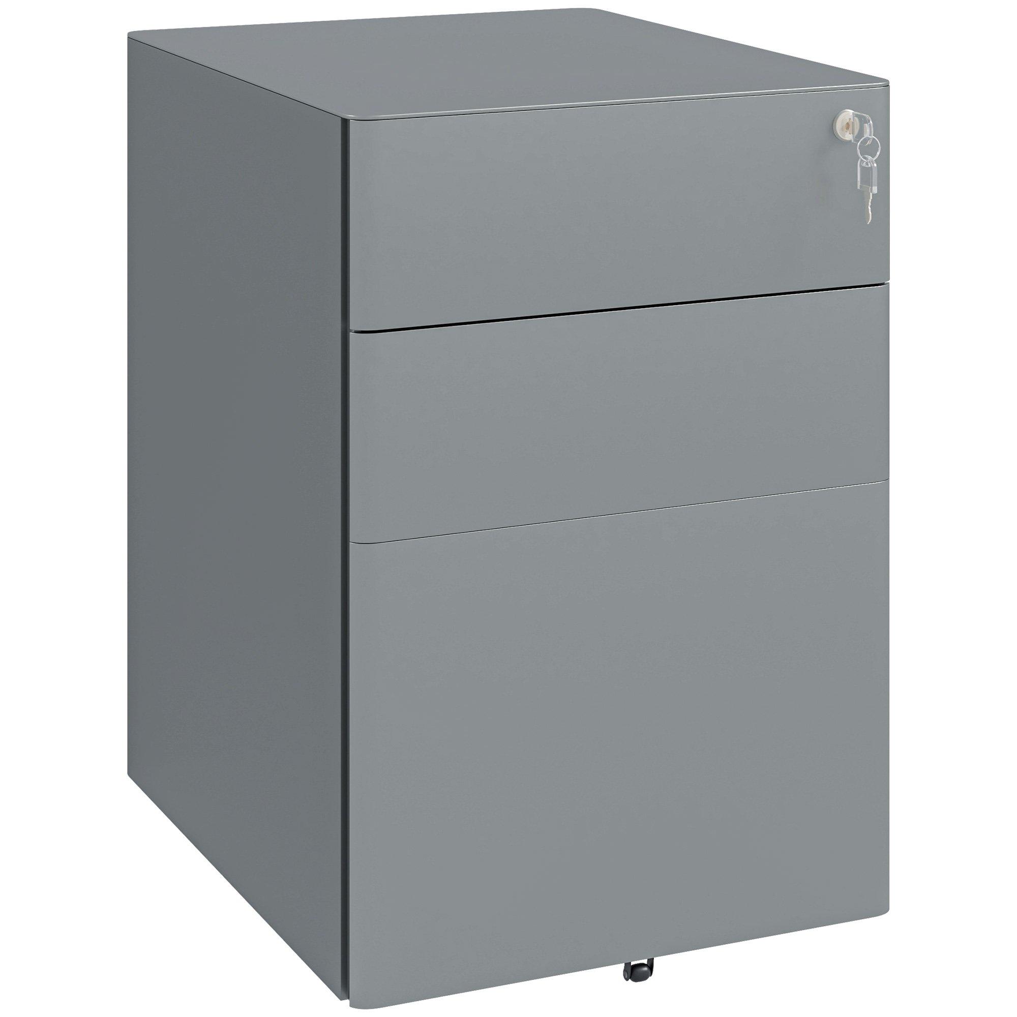 3 Drawer Metal Filing Cabinet Lockable 5 Wheels Compact Under Desk