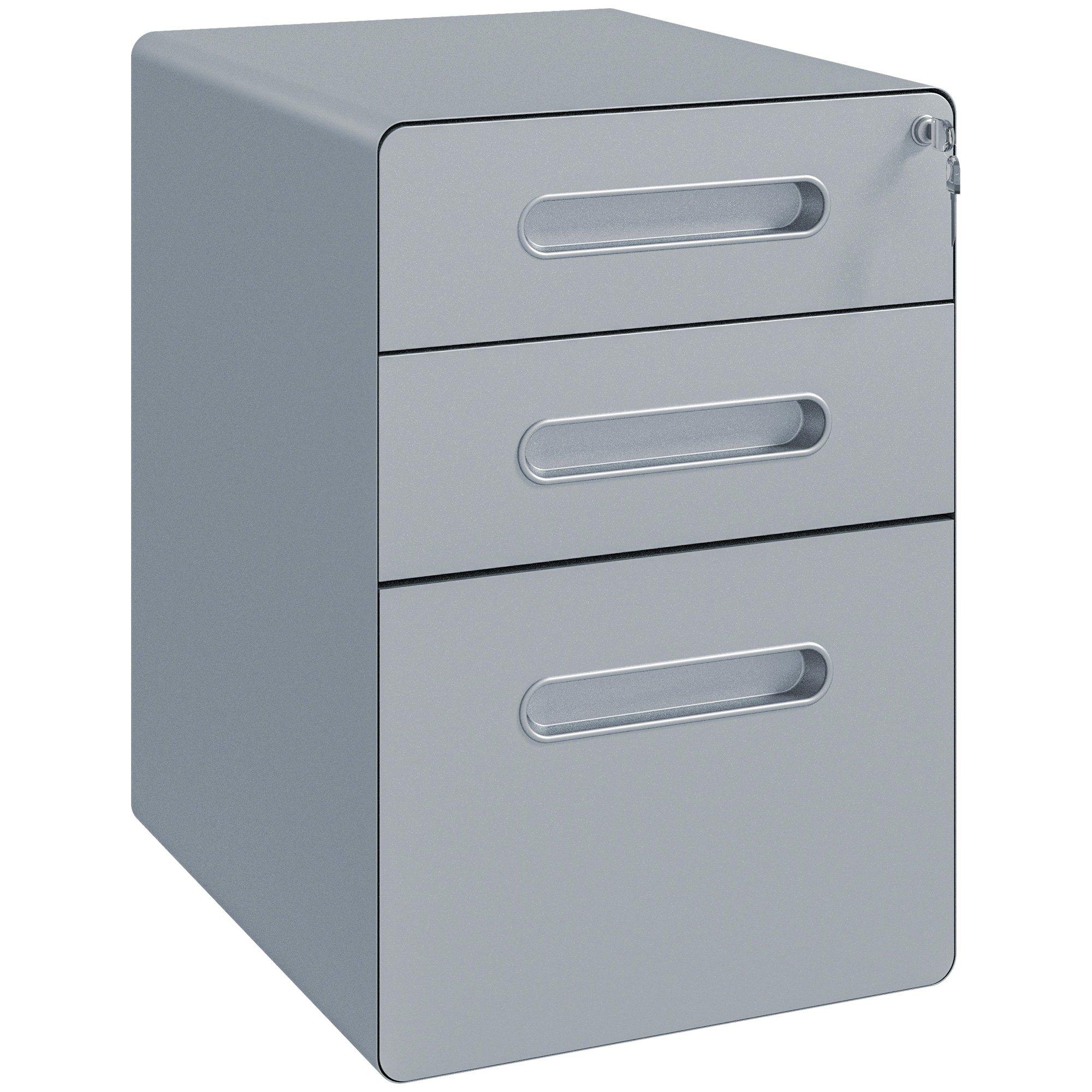 3 Drawer Steel Filing Cabinet with 4 Wheels Lock Pencil Box Office