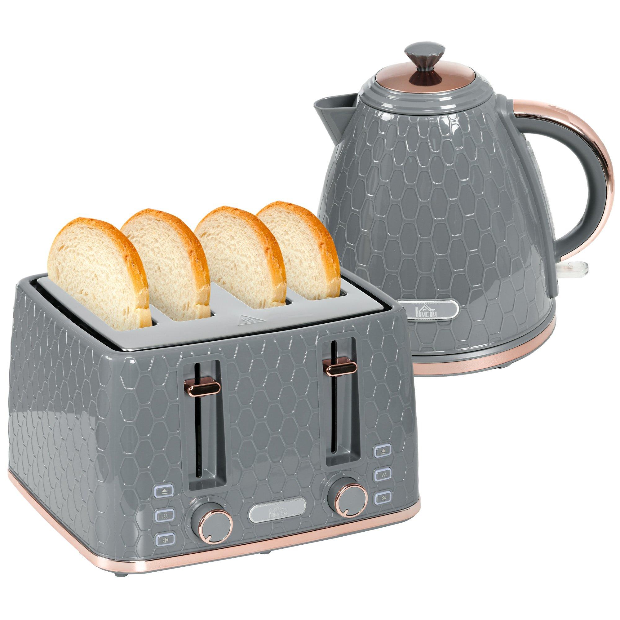 1.7L 3000W Fast Boil Kettle 4 Slice Toaster Set 7 Browning Controls