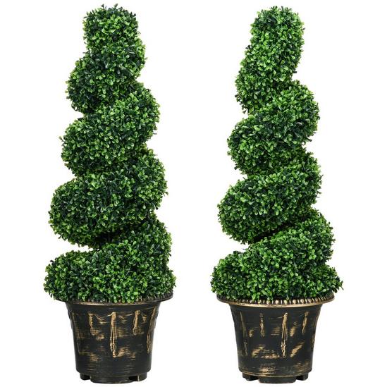 HOMCOM Set of 2 Decorative Artificial Plants Spiral Boxwood Tree for Decor 1