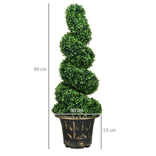HOMCOM Set of 2 Decorative Artificial Plants Spiral Boxwood Tree for Decor 4