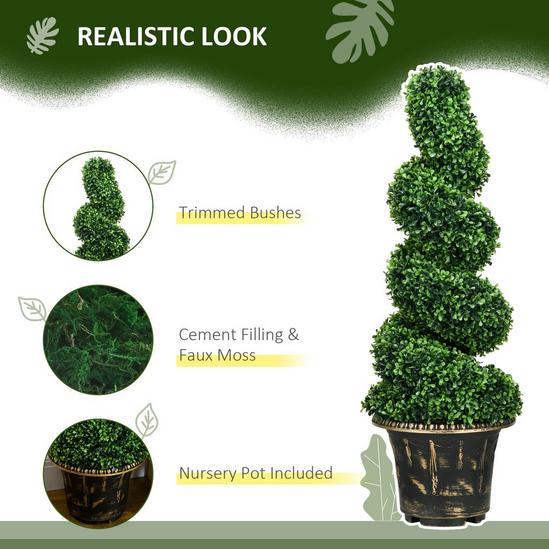 HOMCOM Set of 2 Decorative Artificial Plants Spiral Boxwood Tree for Decor 6