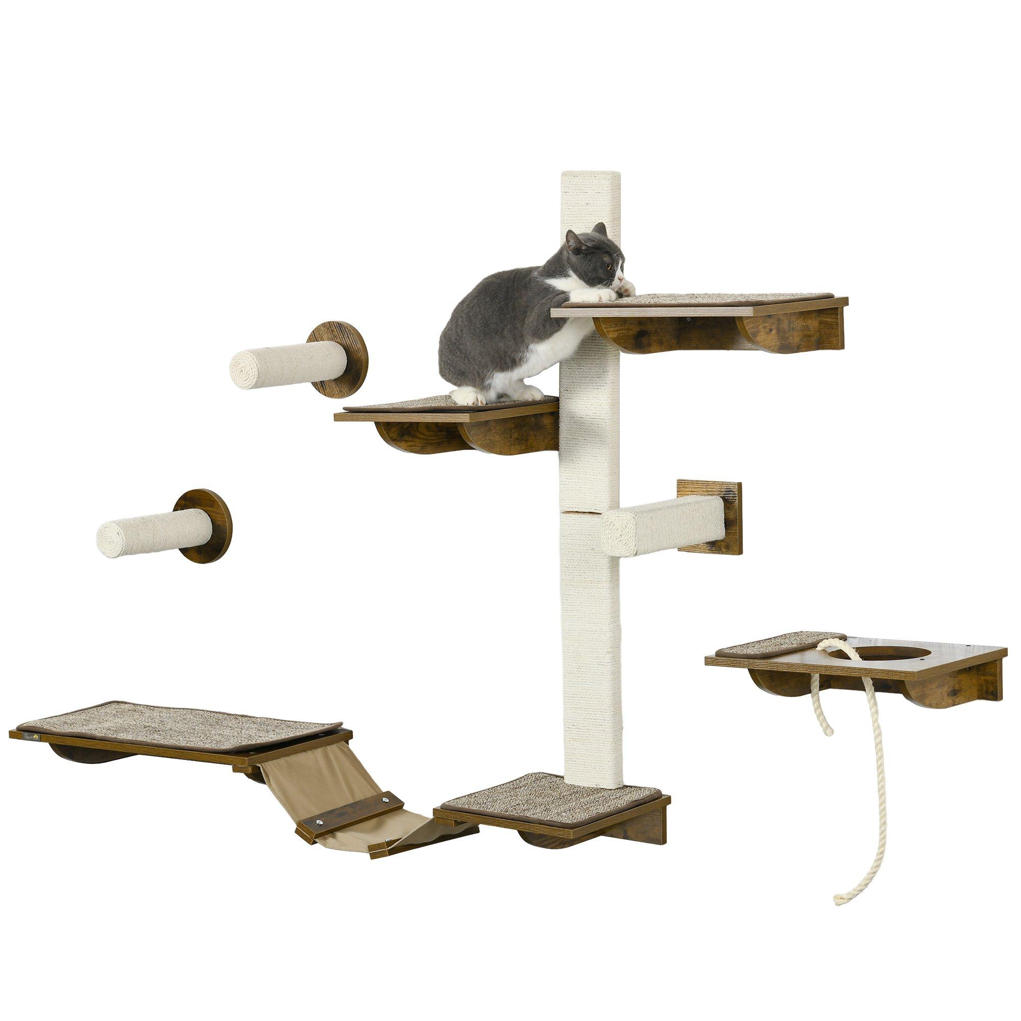 8Pcs Cat Shelves with Scratching Posts, Perches, Ladder for Sleeping