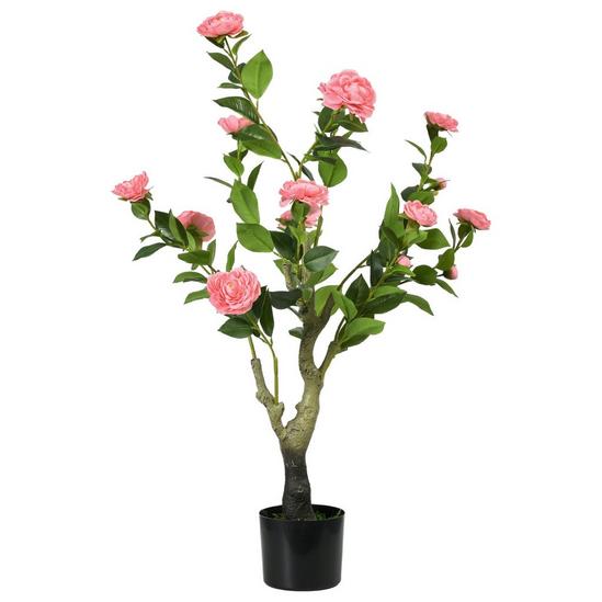HOMCOM Decorative Artificial Plant Camellia Indoor Outdoor Potted Fake Flower 1