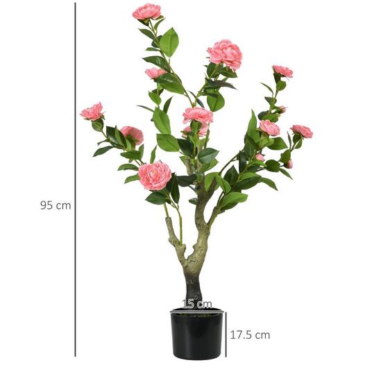 HOMCOM Decorative Artificial Plant Camellia Indoor Outdoor Potted Fake Flower 4