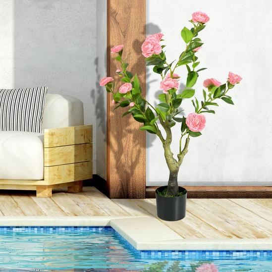 HOMCOM Decorative Artificial Plant Camellia Indoor Outdoor Potted Fake Flower 5