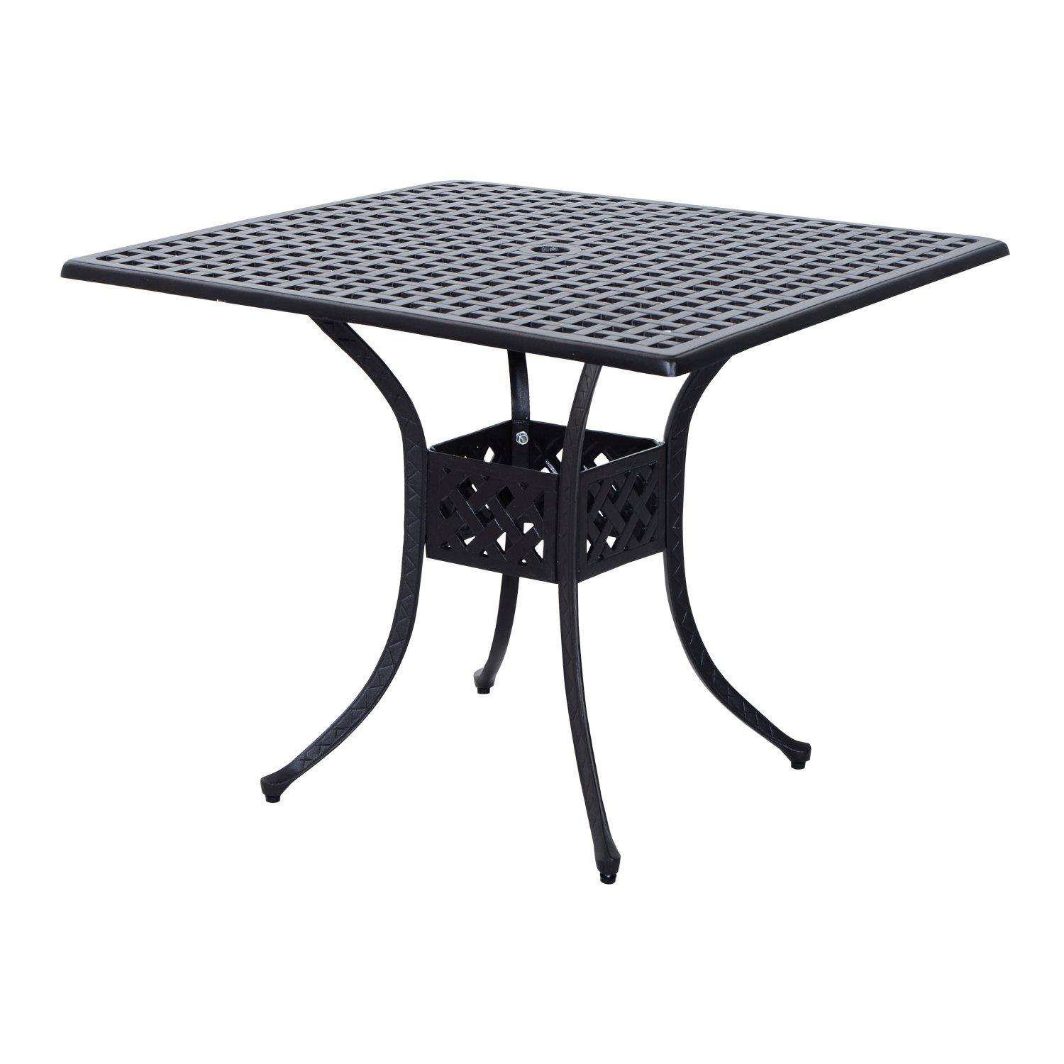 Aluminium Outdoor Garden Dining Table with Umbrella Hole, Black