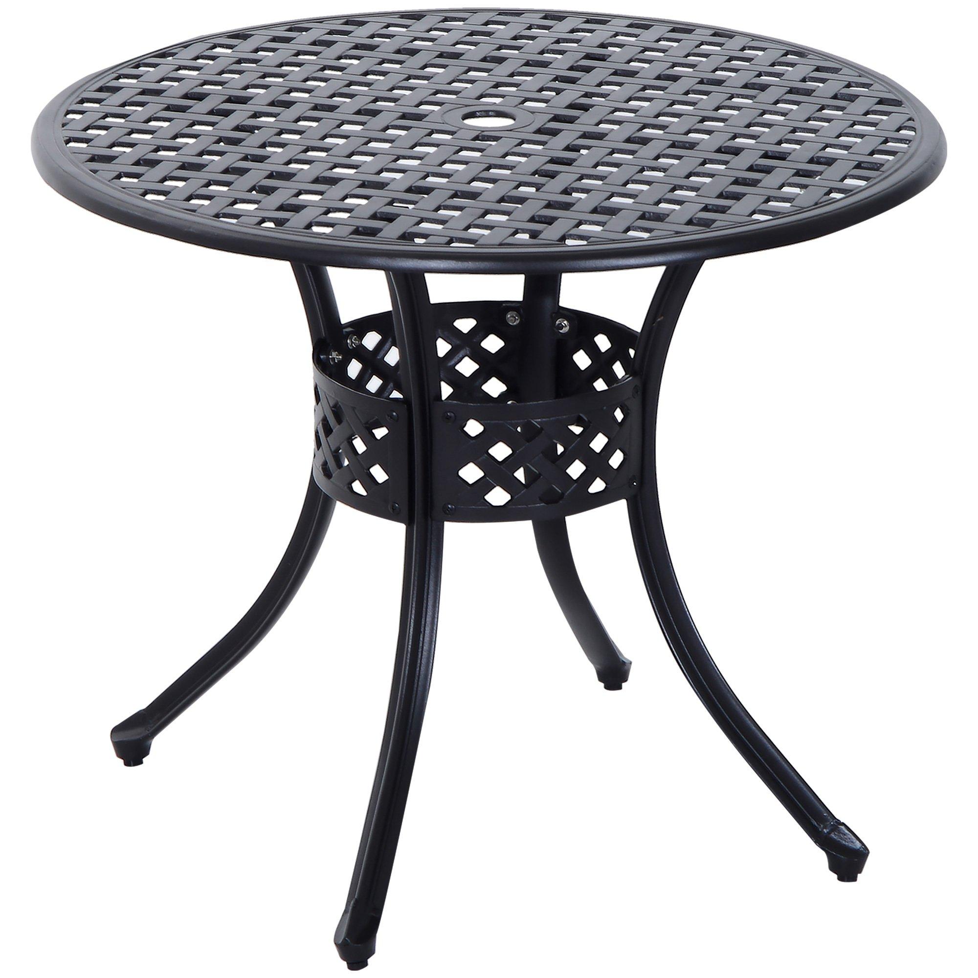 Photos - Garden Furniture Outsunny Aluminium Outdoor Garden Dining Table with Umbrella Hole, Black 