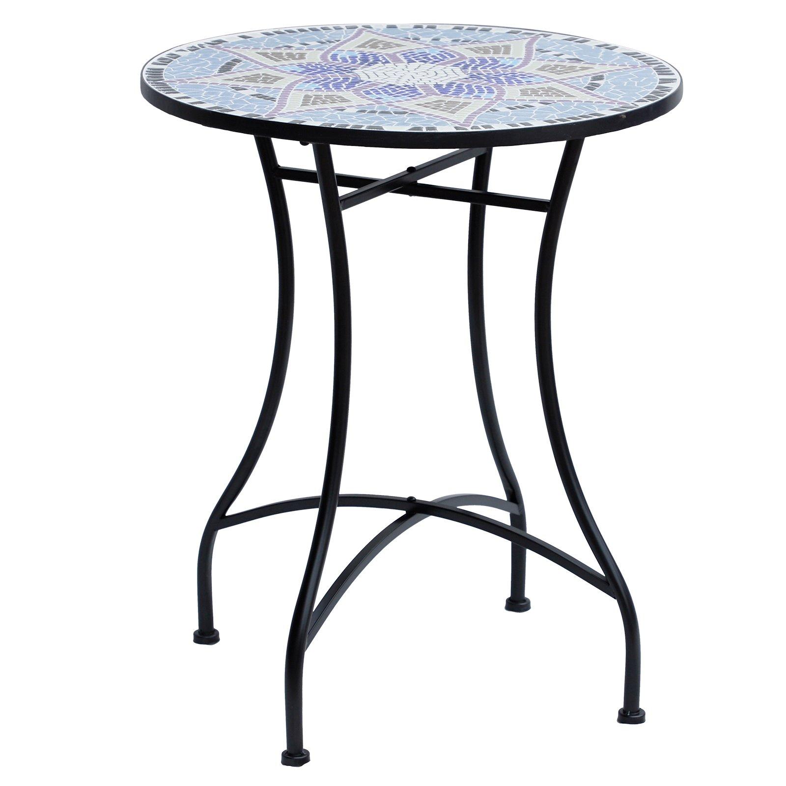 Garden Table, Mosaic Round Patio Side Table with 60cm Ceramic Top