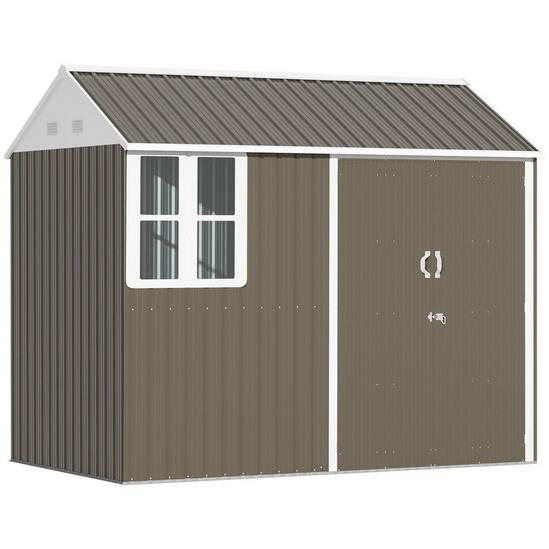 OUTSUNNY 8x6 ft Metal Garden Shed Outdoor Storage Shed with Doors Window Sloped Roof, Grey 1