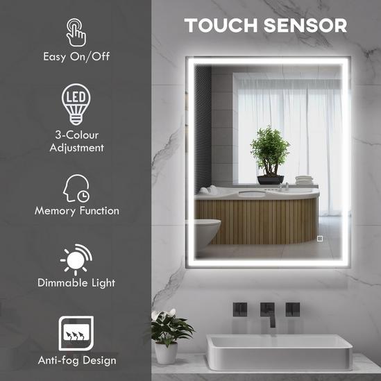 HOMCOM LED Bathroom Mirror with LED Lights, Dimmable Touch Switch Defogging 4