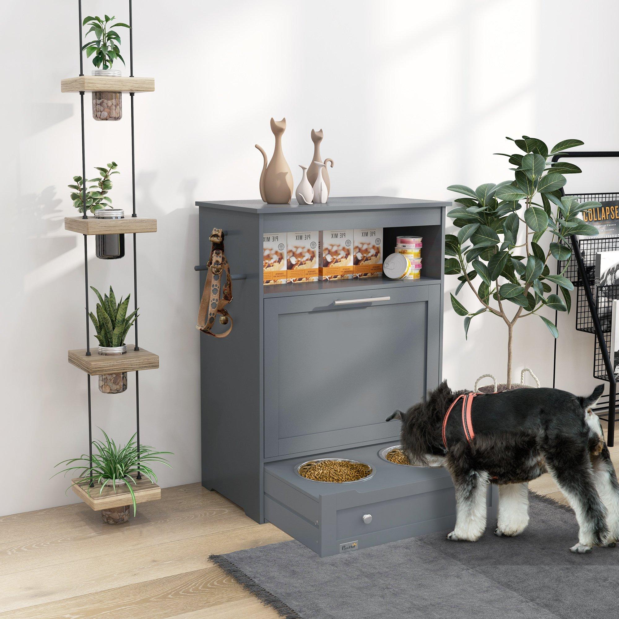 Pet Feeder Station, Dog and Cat Food Storage Feeding Station Food Cabinet
