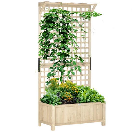 OUTSUNNY Wood Planter with Trellis for Climbing Plants Vines Planter Box 1