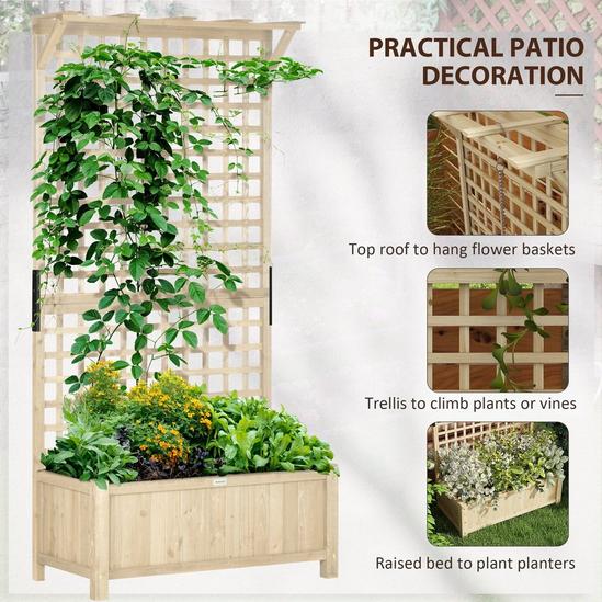 OUTSUNNY Wood Planter with Trellis for Climbing Plants Vines Planter Box 3