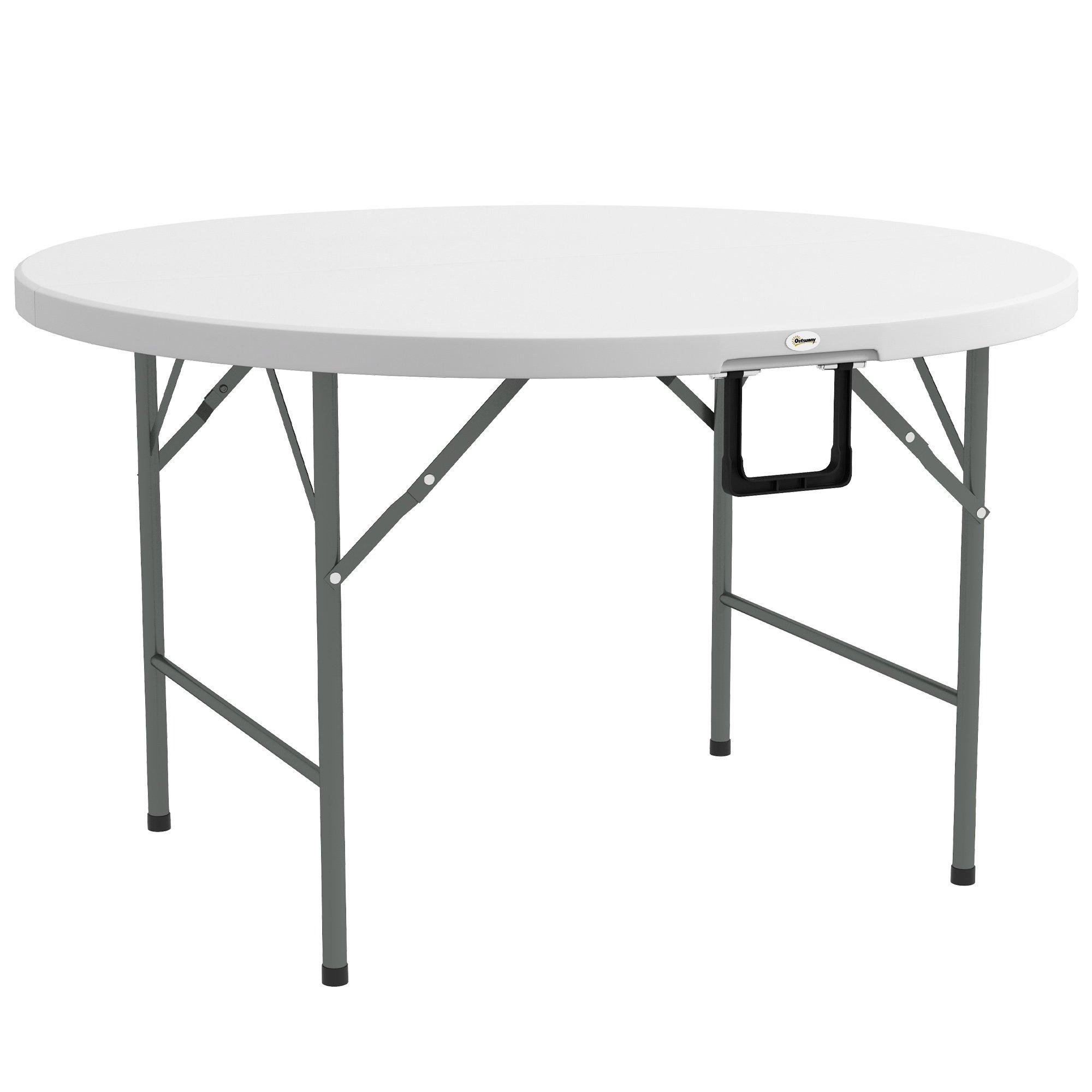Folding Garden Table, HDPE Round Picnic Table for 6, White