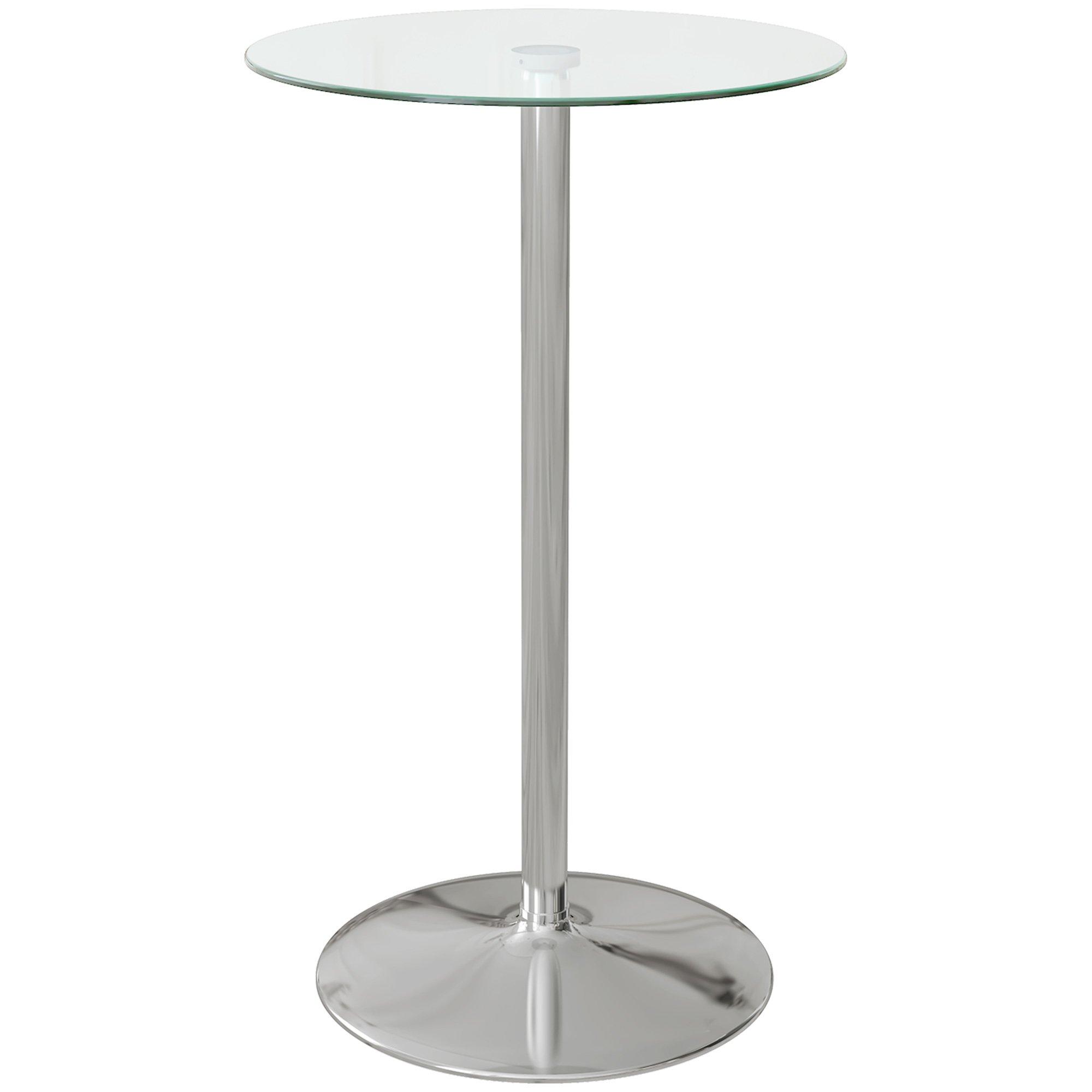 Round Bar Table with Glass Top and Steel Base for Home Bar