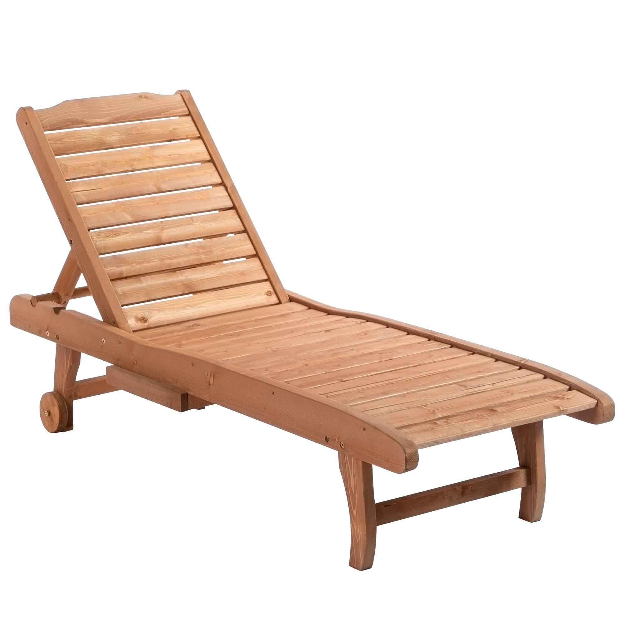 Wooden Sun Lounger Outdoor Patio Sun Bed Adjustable with Pull-out Table