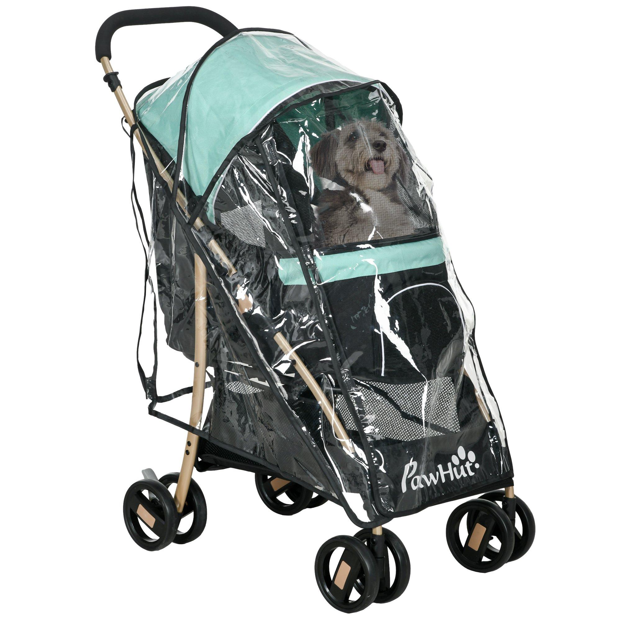 Pet Stroller for S and XS Dogs Cats with Rain Cover, Storage Basket