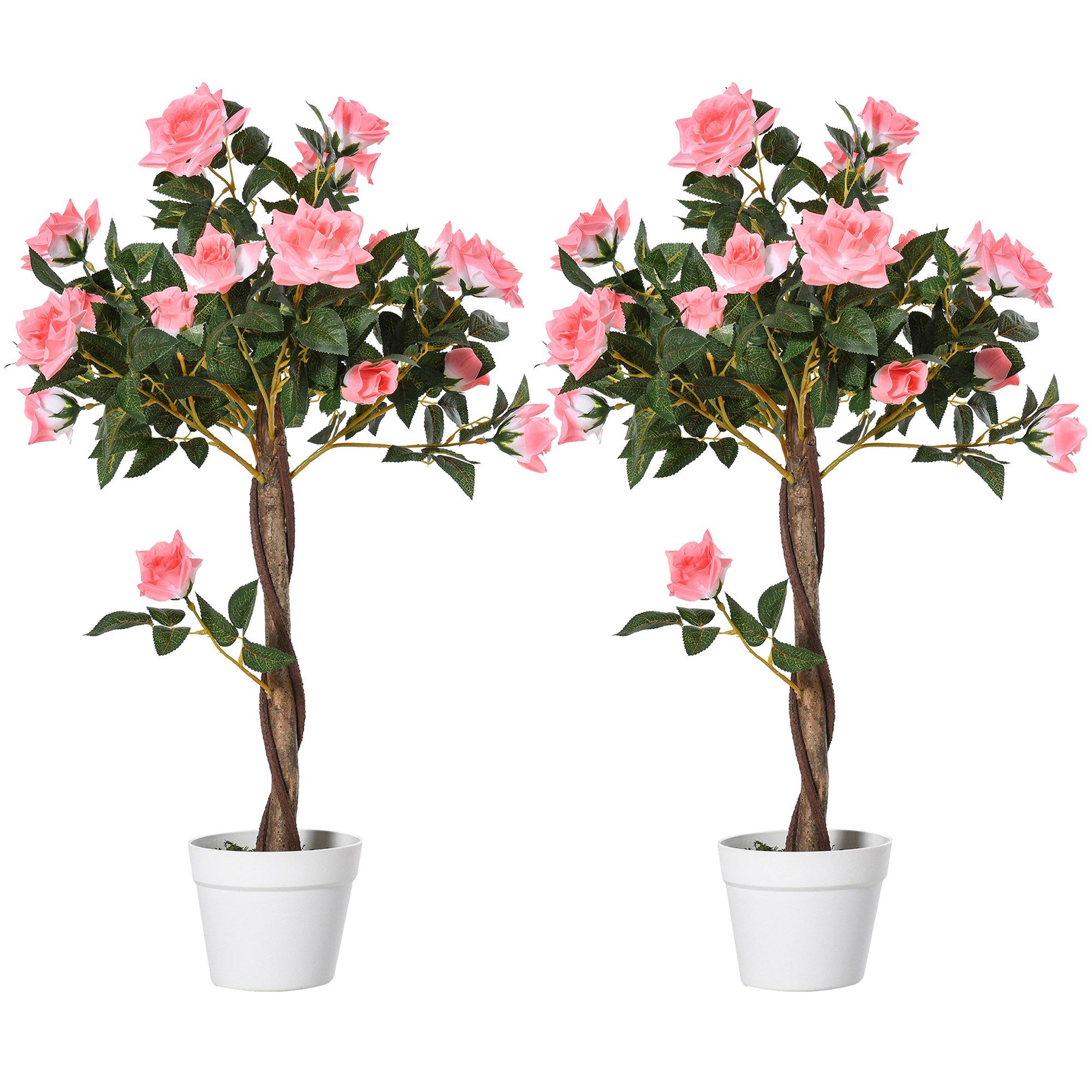 2 Pack 90cm/3FT Artificial Rose Tree Fake Decorative Plant