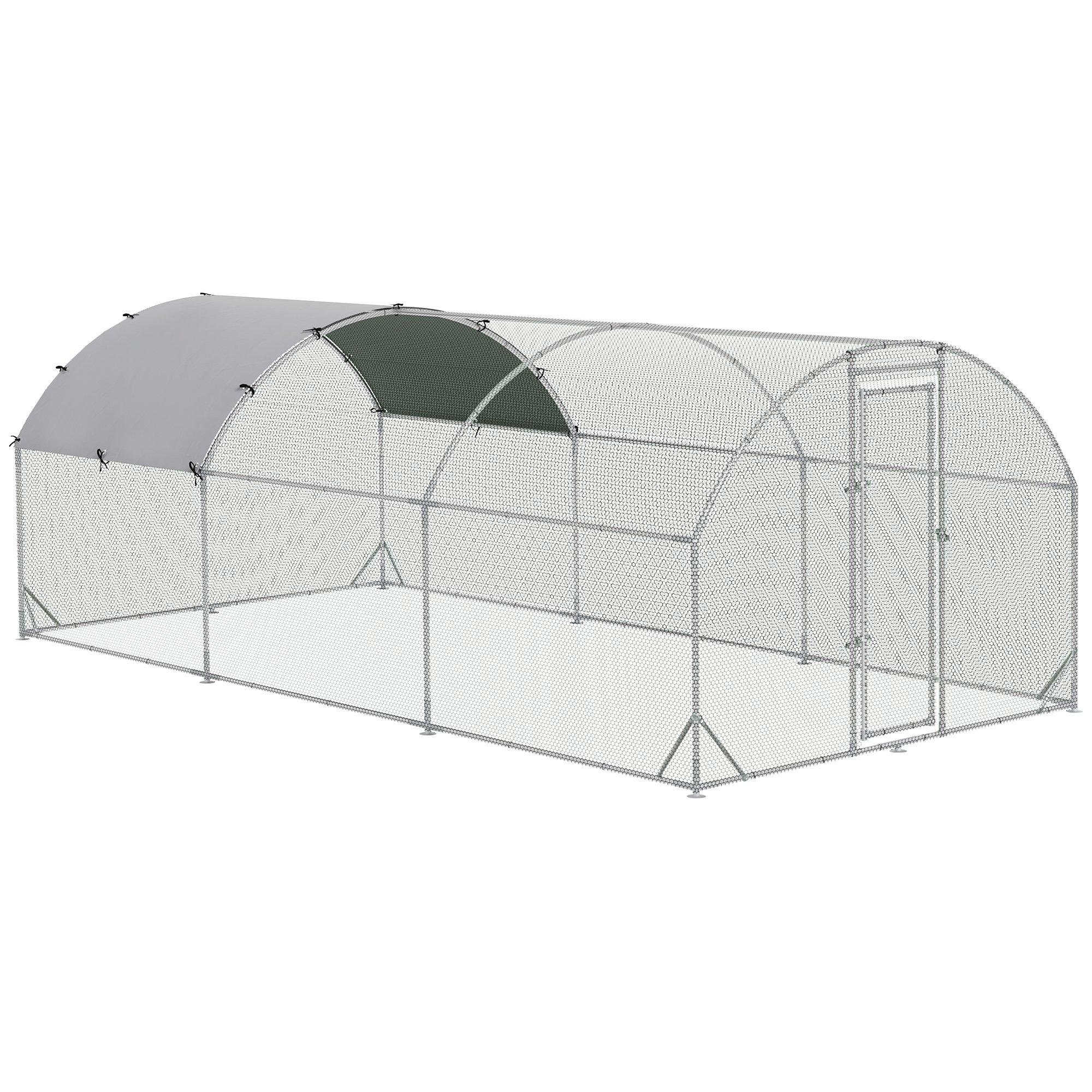 Chicken Run 1 Room Galvanised Chicken Coop Hen House with Cover 5.7 x 2.8 x 2m
