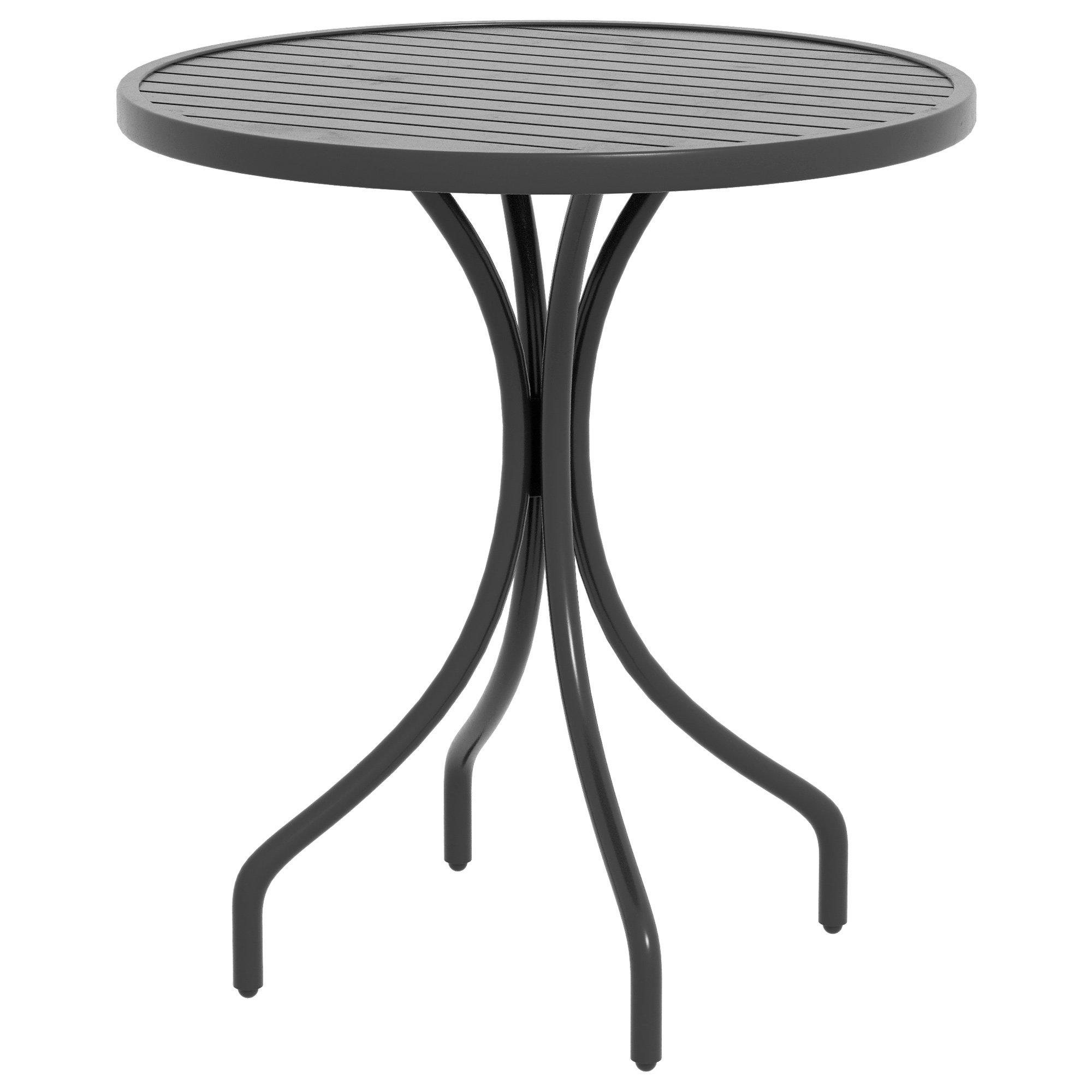 66cm Garden Table, Round Patio Table with Steel Frame and Slat Tabletop
