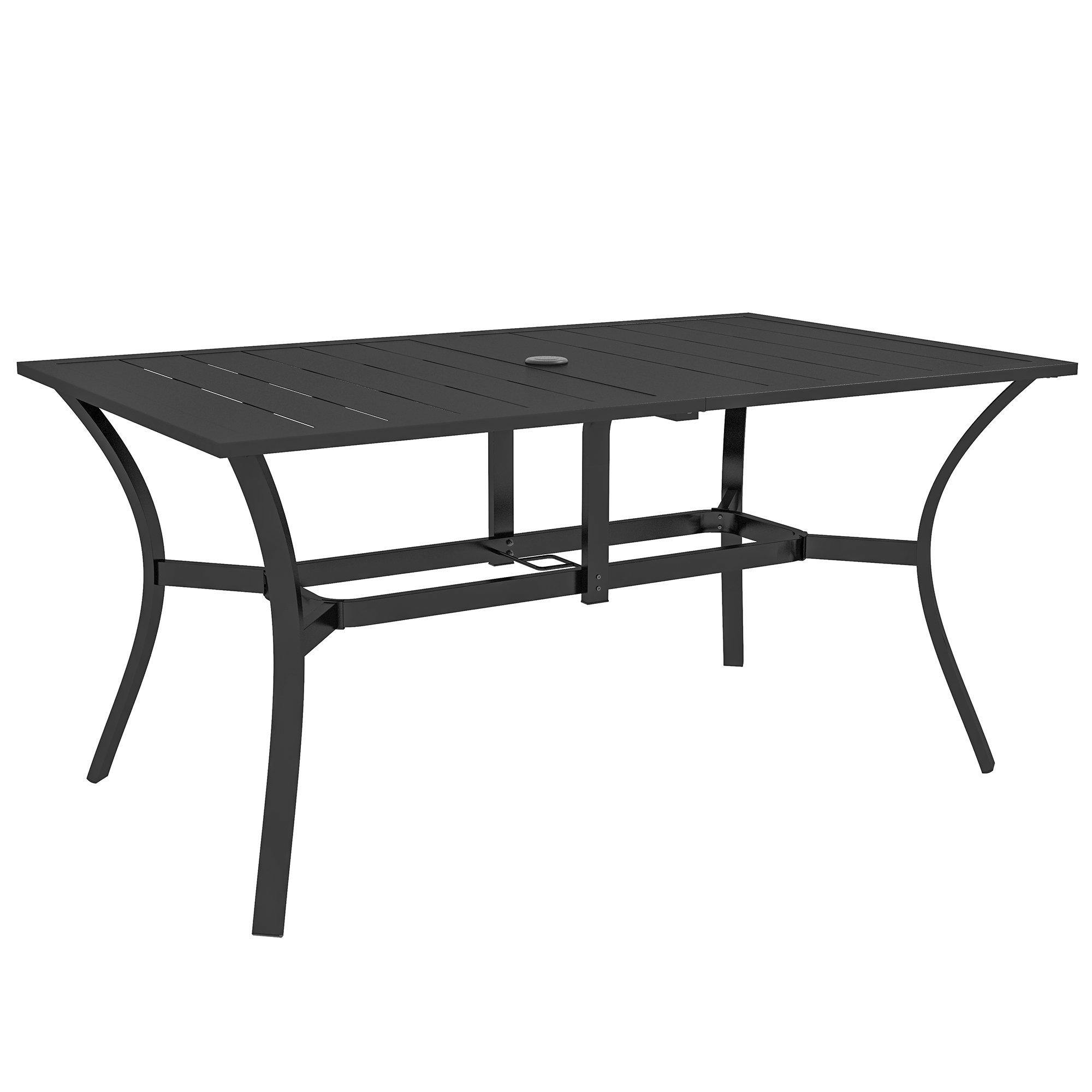 Garden Table Rectangle Patio Table with Steel Frame Slat Tabletop 150cm x 90cm