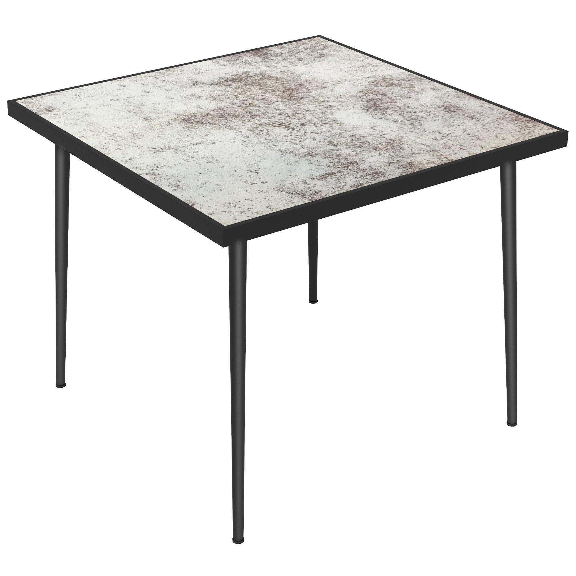 Square Outdoor Dining Table with Marble Effect Top Steel Frame for Patio