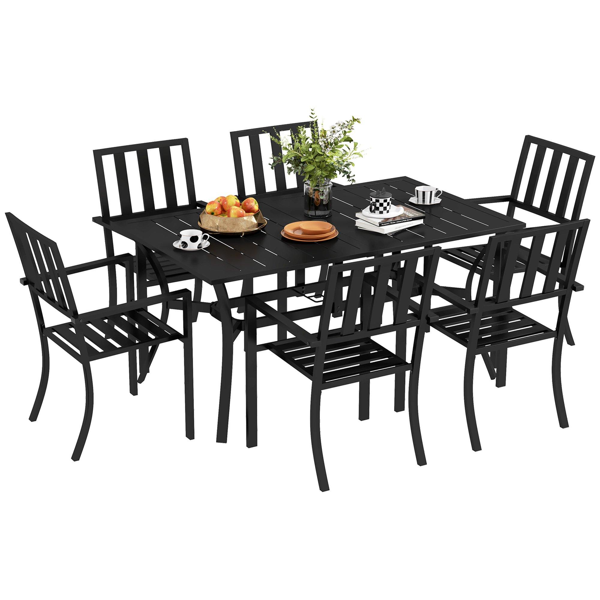 7 Pieces Patio Dining Set 6 Seater Outdoor Table and Chairs w/ Umbrella Hole