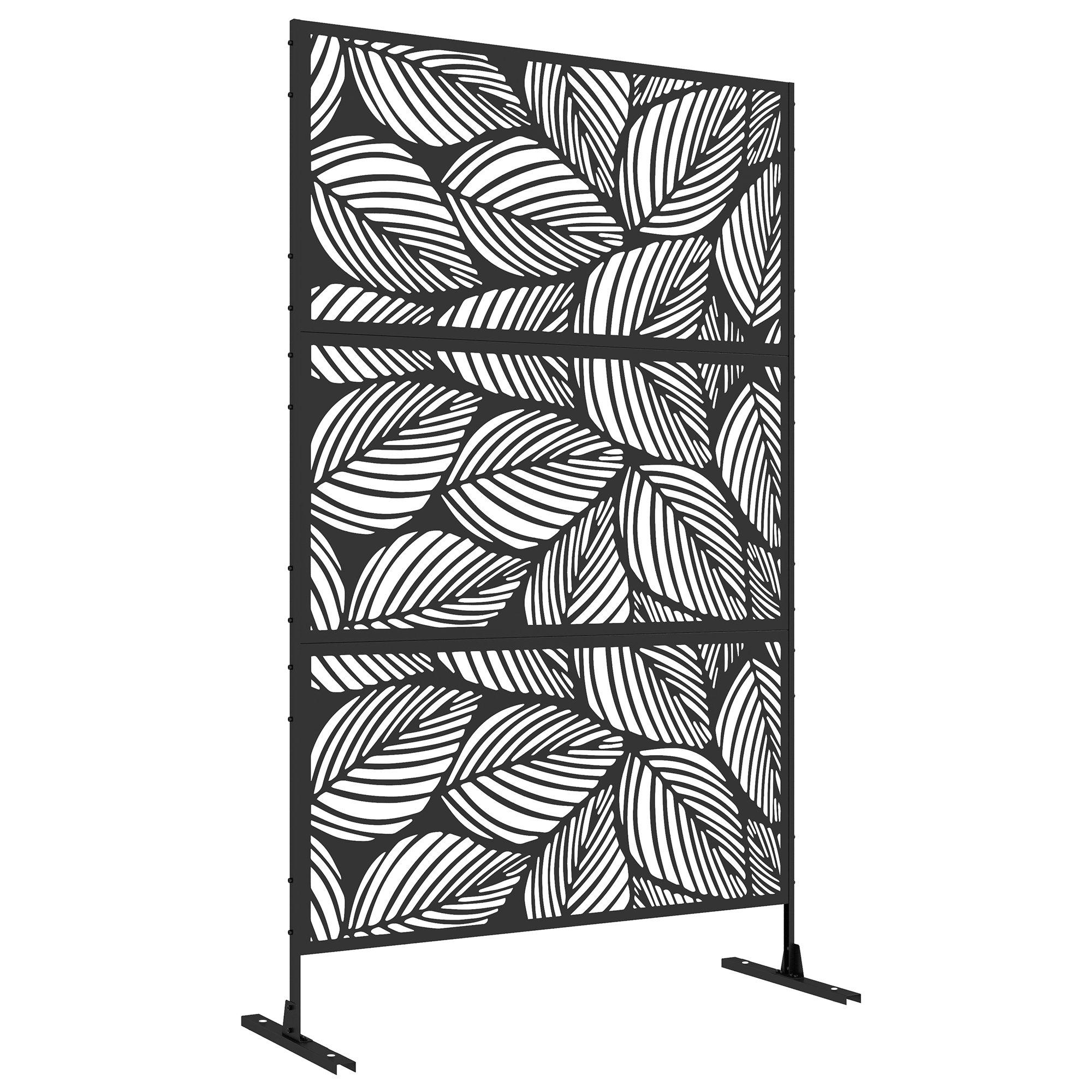 6.5FT Metal Outdoor Privacy Screen Panel w/ Stand, Leaf Style