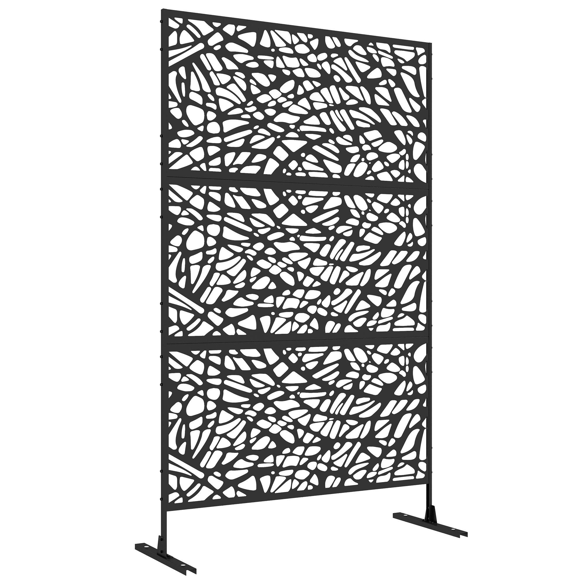 6.5FT Metal Outdoor Privacy Screen Panel w/ Stand, Twisted Lines