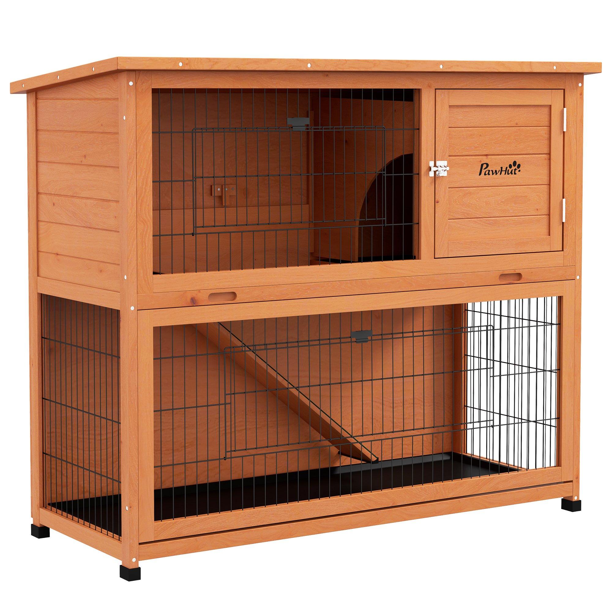 Two-Tier Rabbit Hutch, 102cm Cage with Run, Doors, Tray, Ramp, Asphalt Roof