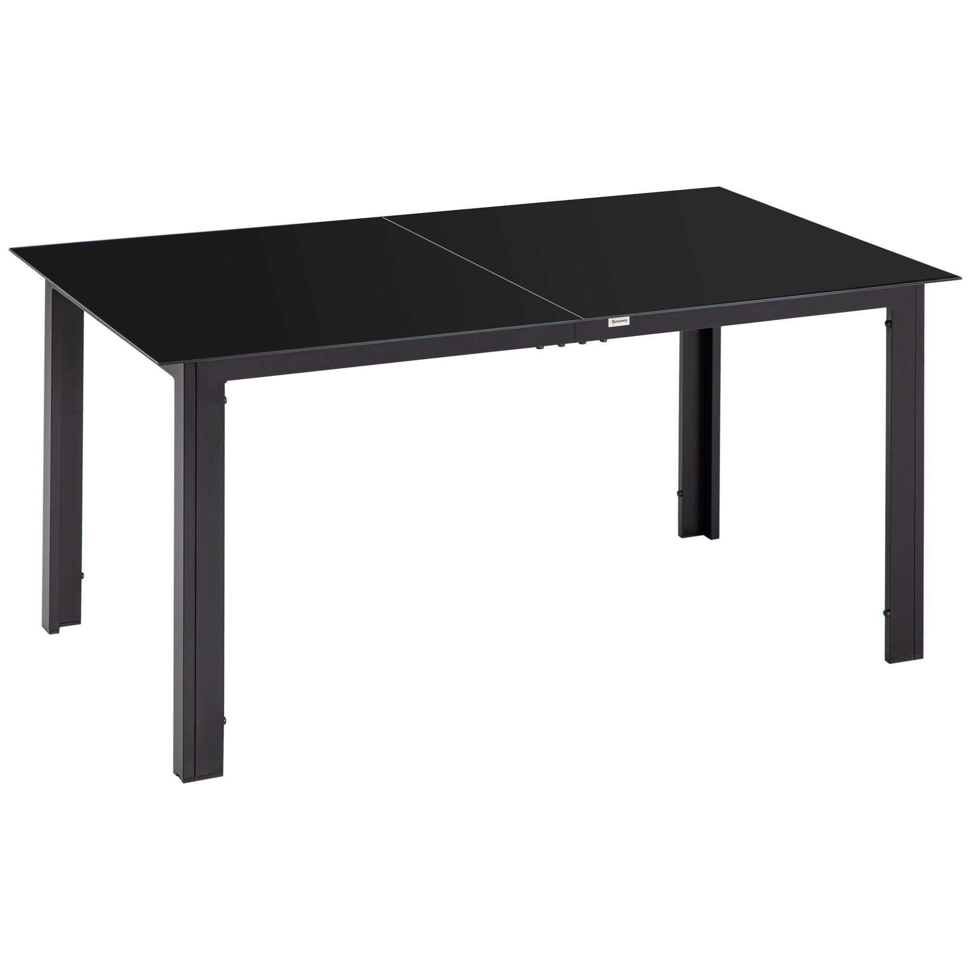 Outdoor Garden Table for 6, Outdoor Dining Table with Glass Top, Black