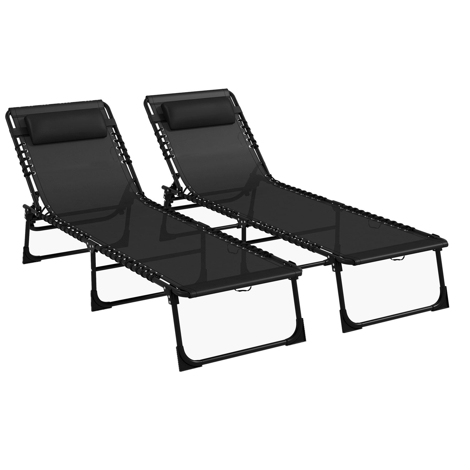 2 Pcs Folding Beach Chair Chaise Lounge 4 Adjustable Positions