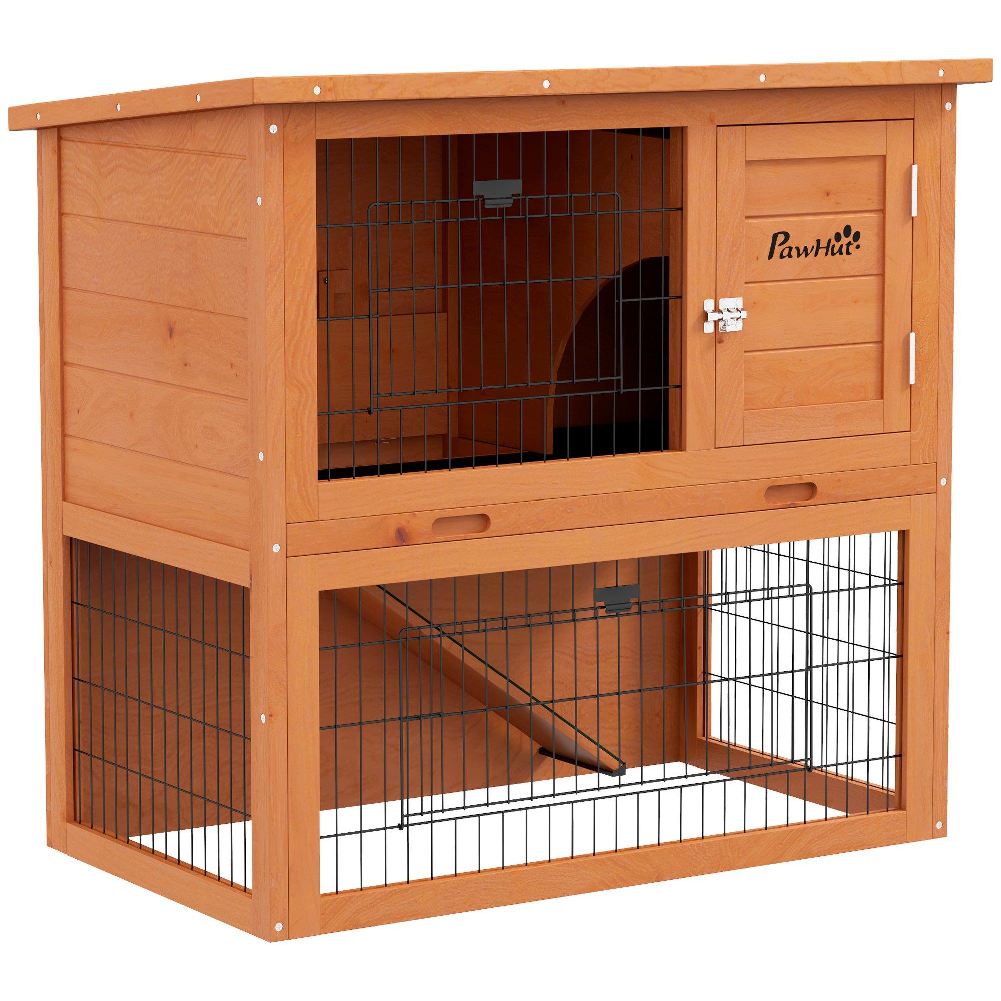 Two-Tier Rabbit Hutch, 80cm Cage with Run, Doors, Tray, Ramp, Asphalt Roof