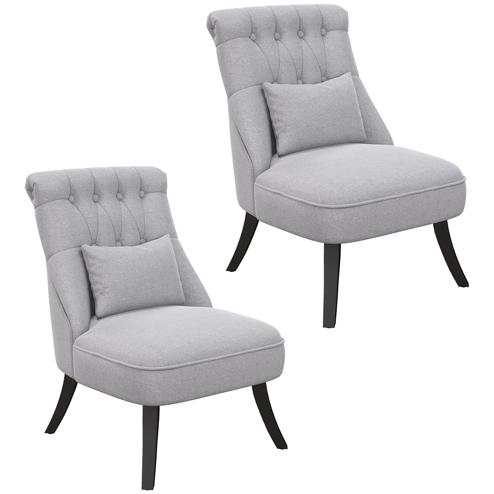 Fabric Single Sofa Upholstered Dining Chair with Pillow Wood Legs