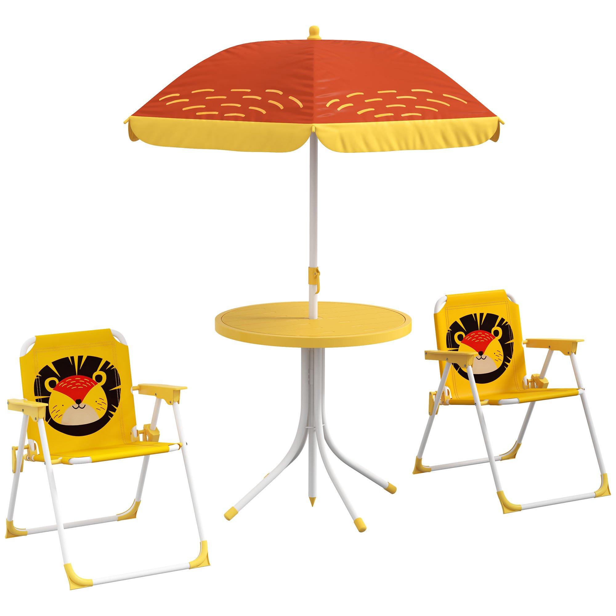 Children Table and Chair Set Outdoor Garden Furniture Set w/ Lion Theme - Yellow