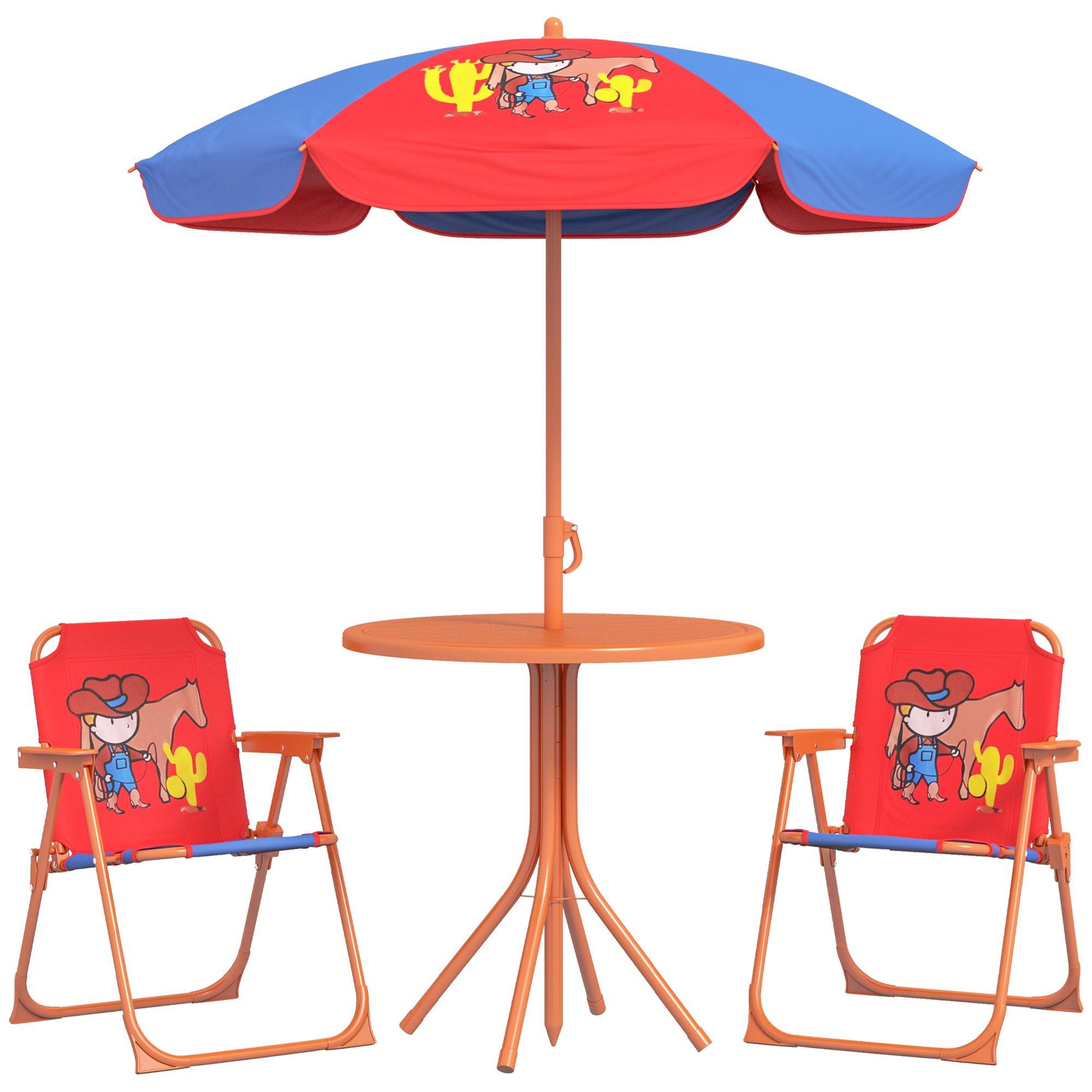 Children Table and Chair Set Outdoor Garden Furniture Set w/ Cowboy Theme