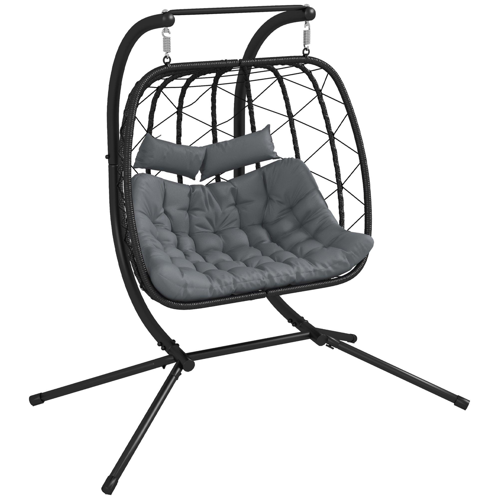 PE Hanging Swing Chair w/ Thick Cushion, Patio Hanging Chair