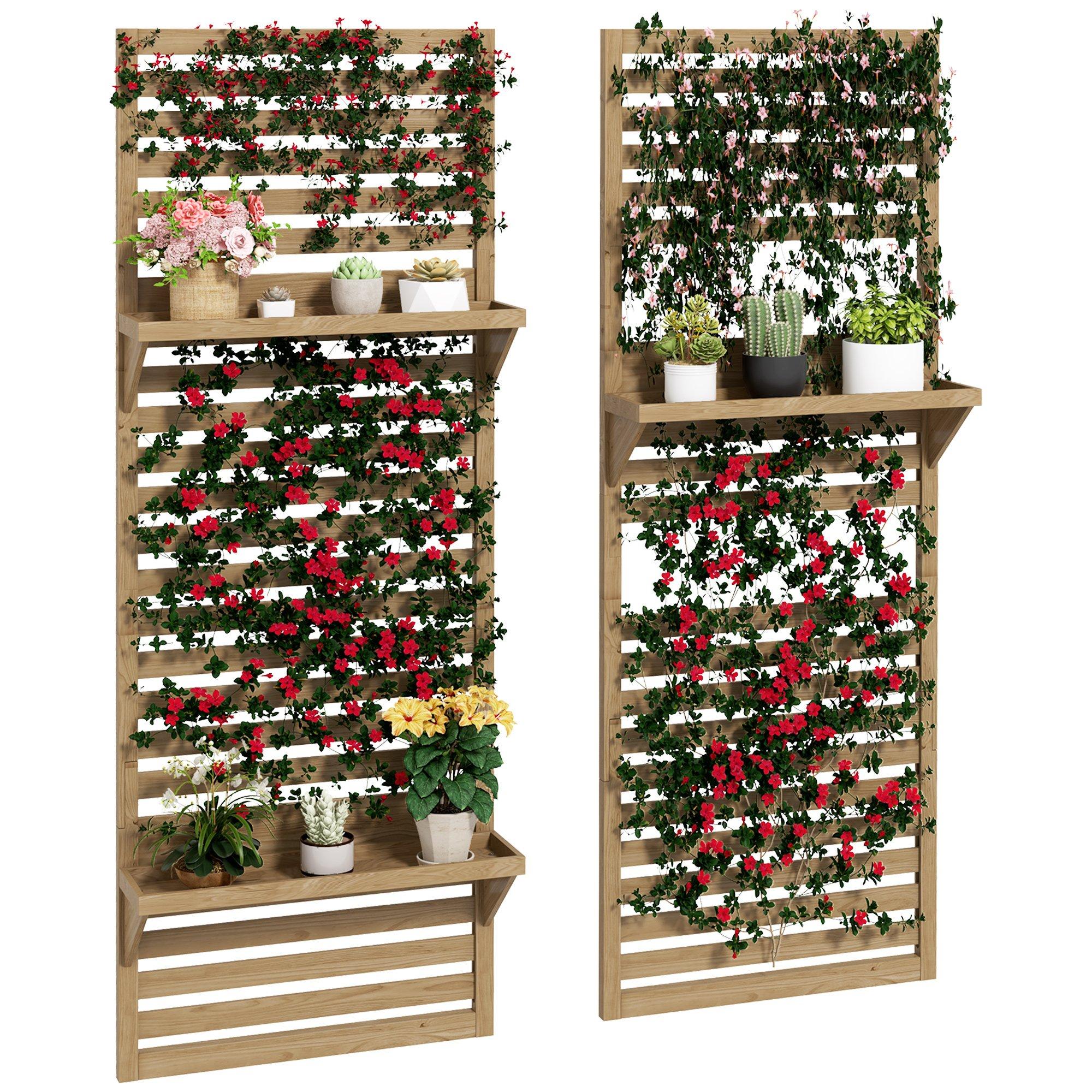 Wall Mounted Plant Stands Set of 2 with Shelves and Slatted Trellis