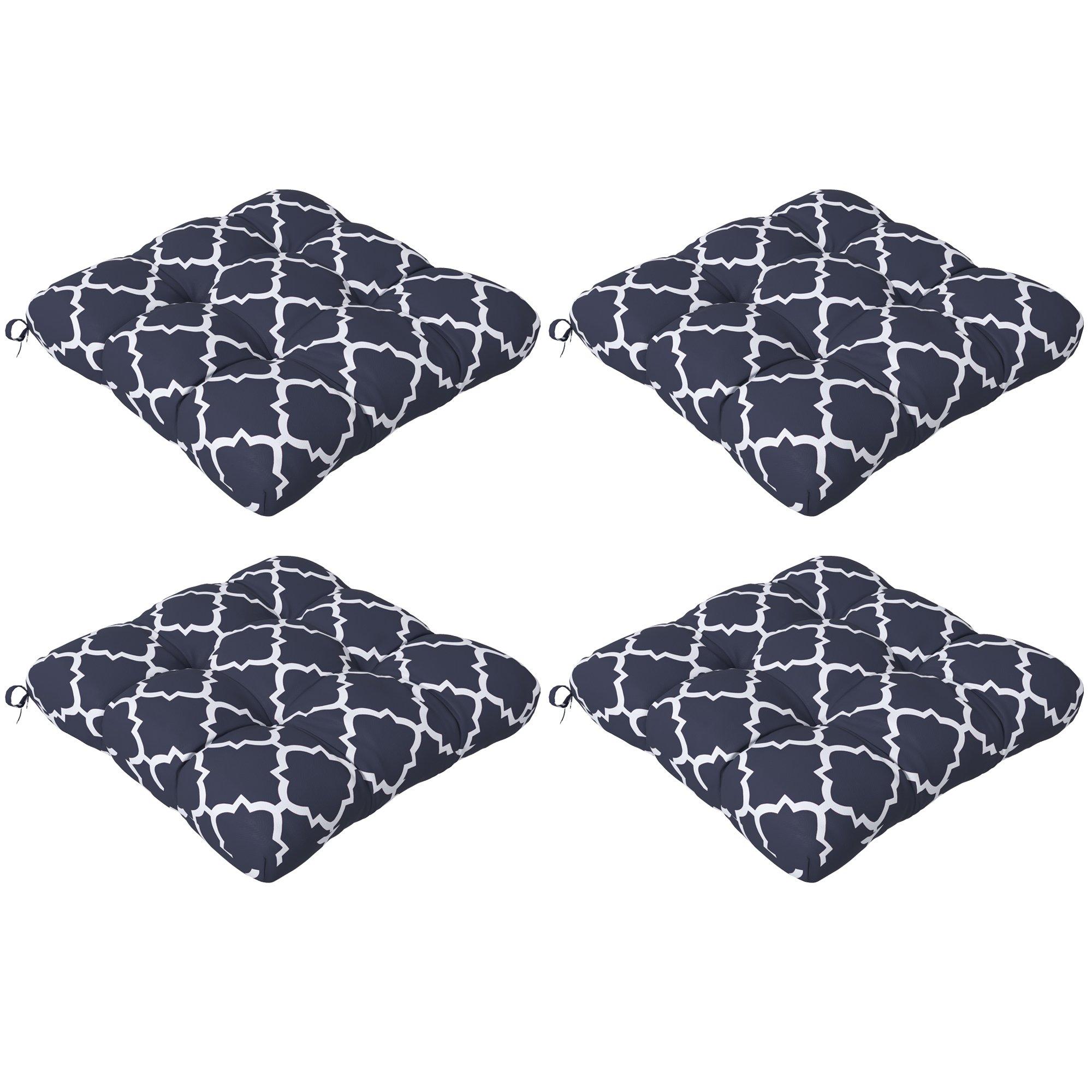 Set of 4 Outdoor Seat Cushion with Ties, for Garden Furniture