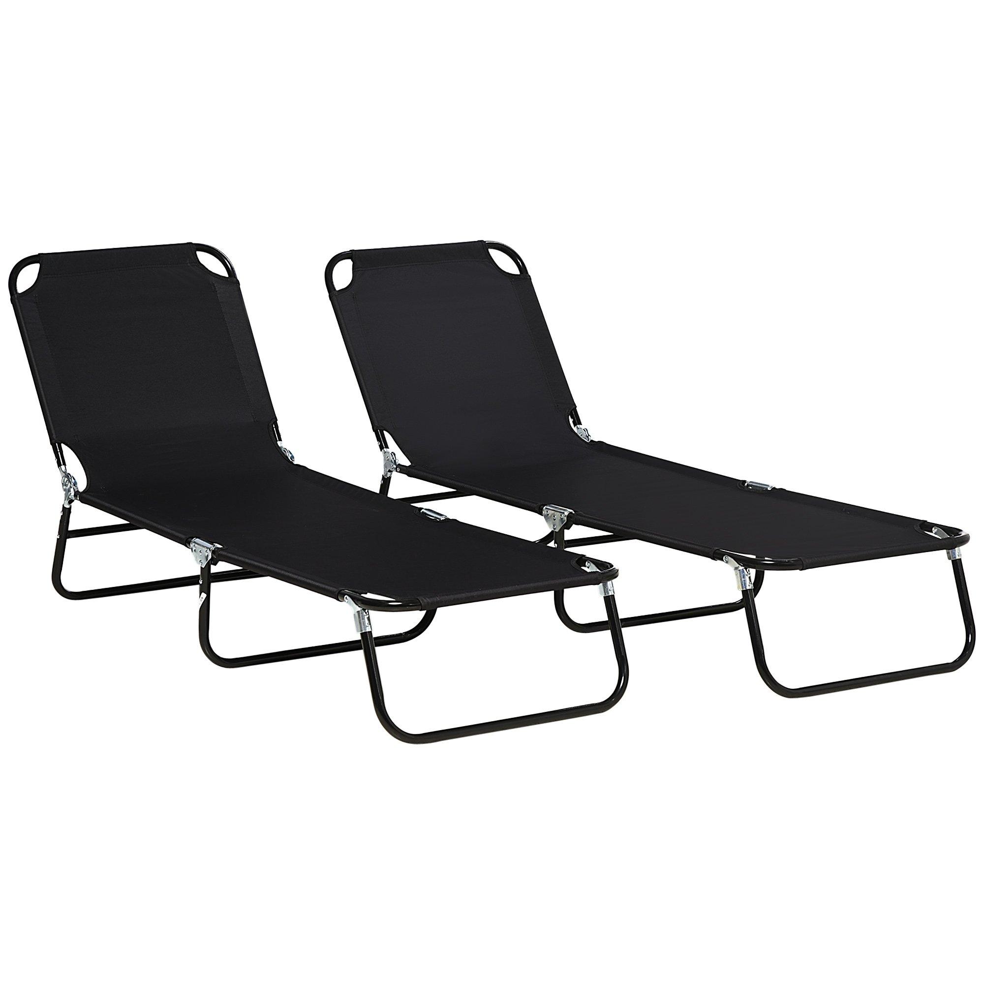 Folding Sun Loungers Set of 2 Outdoor Day Bed with Adjustable Backrest