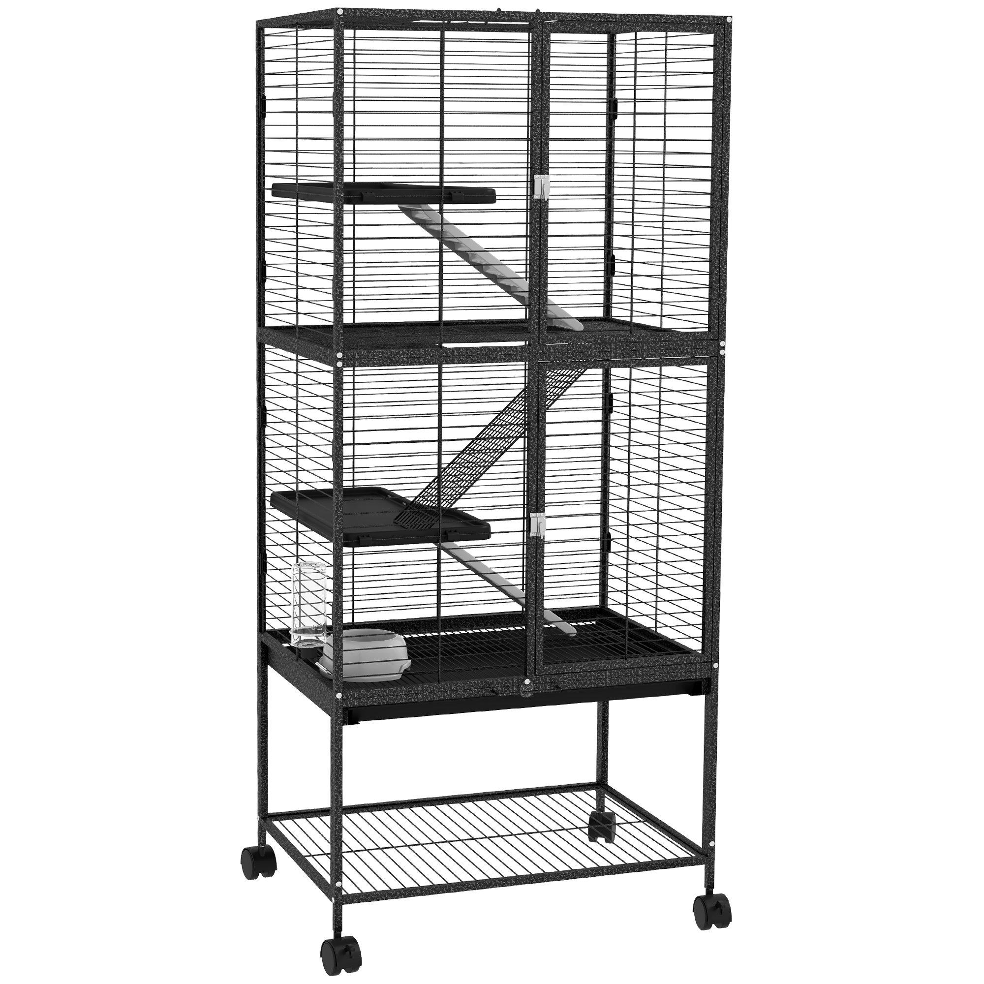 136cm Ferret Cage Rolling Small Animal Cage for Chinchillas, Squirrels w/ Tray